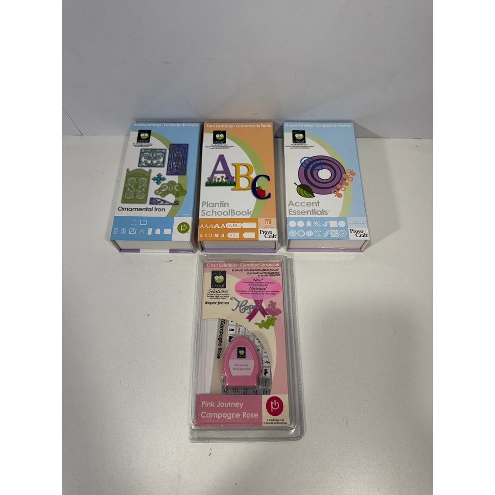 3 Cricut Cartridge Bundle Accent Essen. Plantin SchoolBook Ornamental Iron Pink